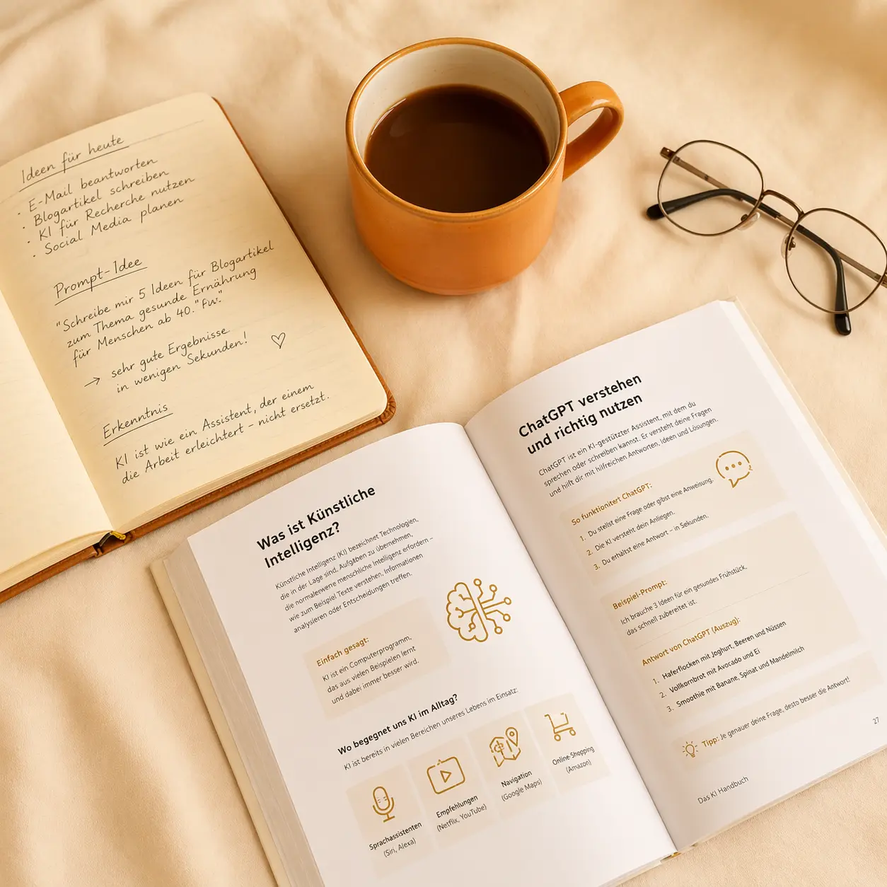 Aufgeschlagene Seite des KI Handbuchs